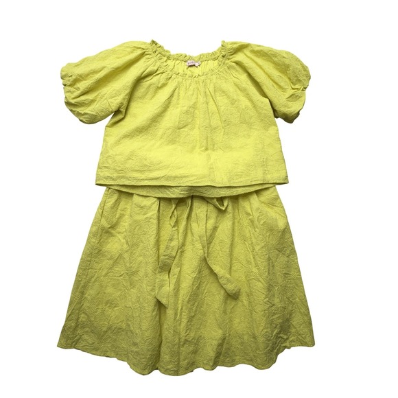 Ivy City Co Womens 1X Yellow Floral Embroidered 2 Piece Skirt Set Puff Sleeve